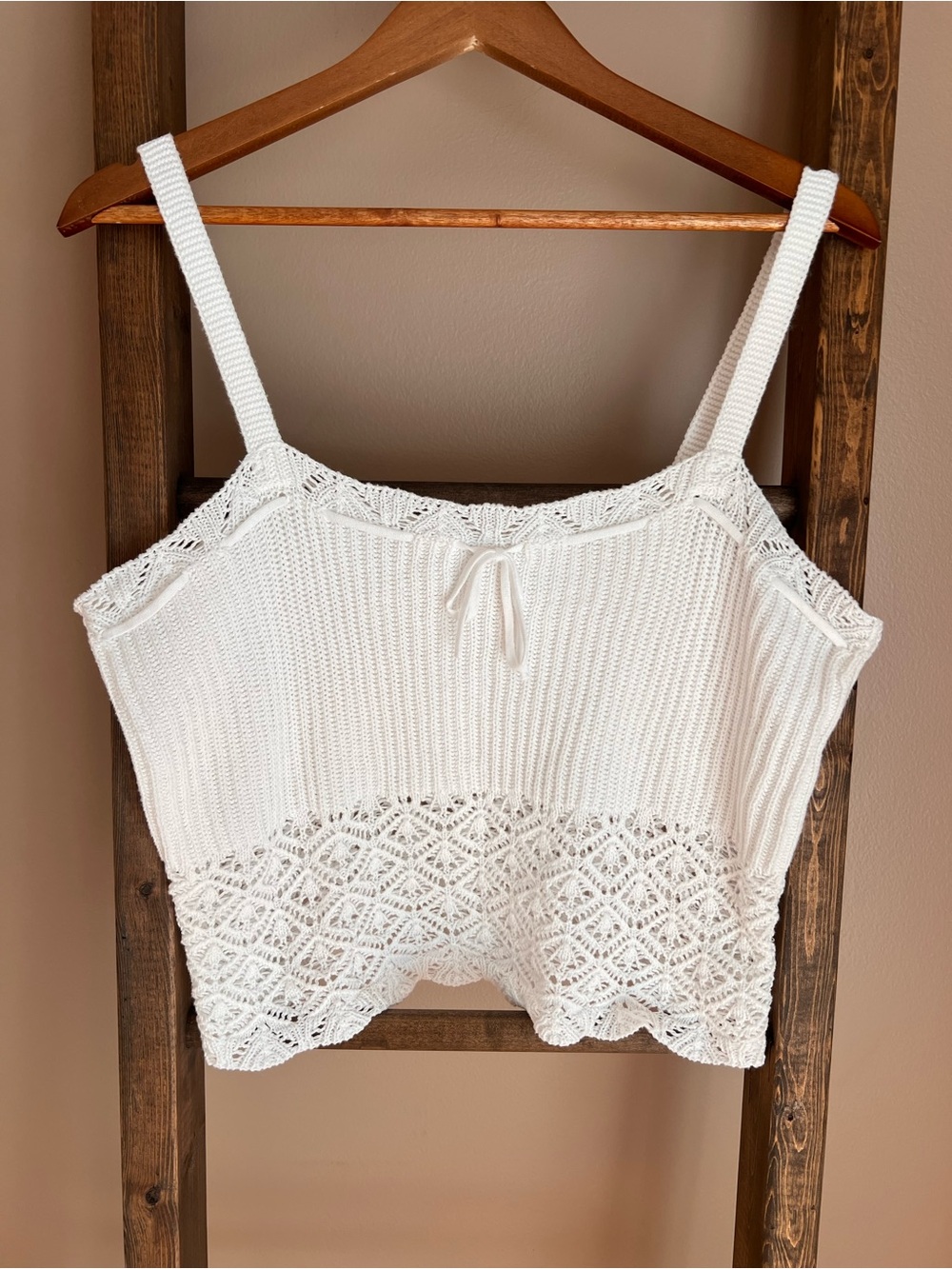 wild fable White Knit Lace-Trim Camisole